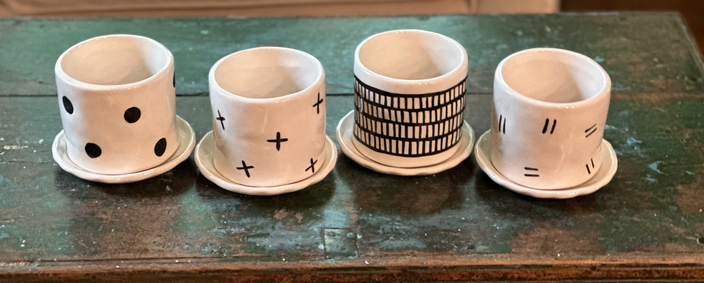Black/White Planters with Saucer