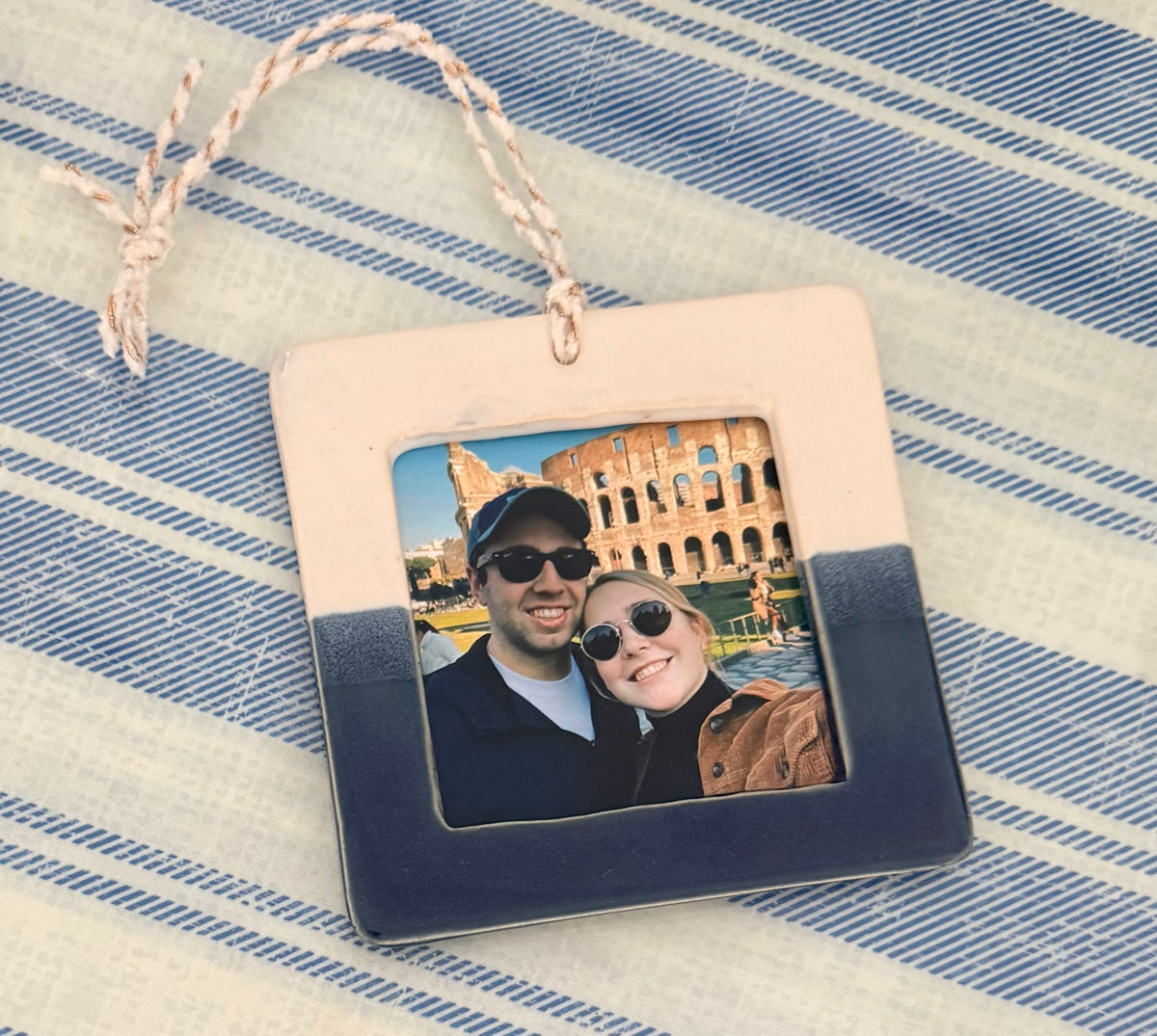 Hand-built, blue and white frame