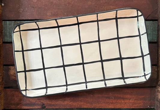 Large Cottage Black and White Grid Platter