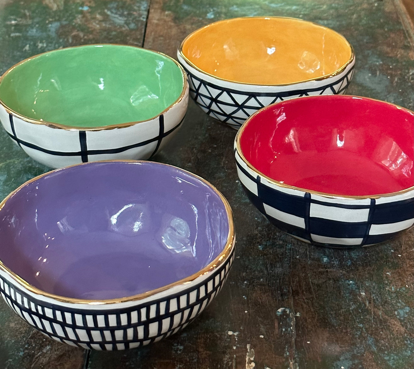Green Colorful Bowl with gold rim