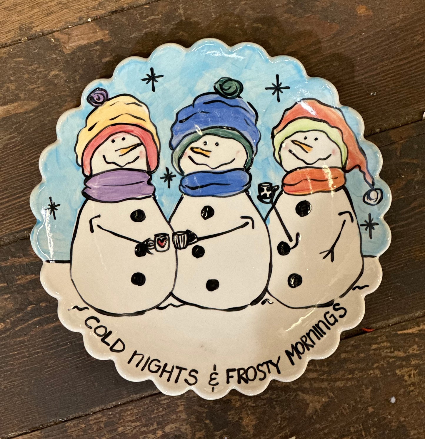 Snowmen blue Scalloped Plate