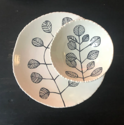 Black and White Botanical Bowl
