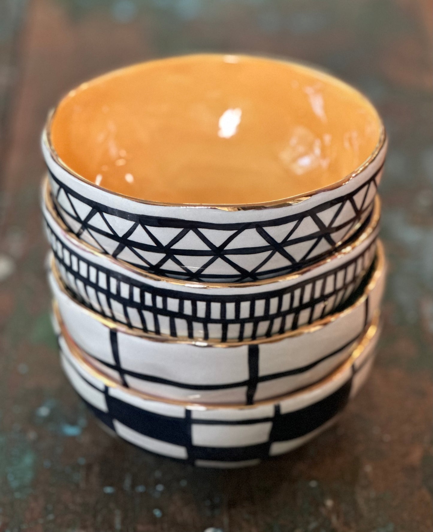 Green Colorful Bowl with gold rim