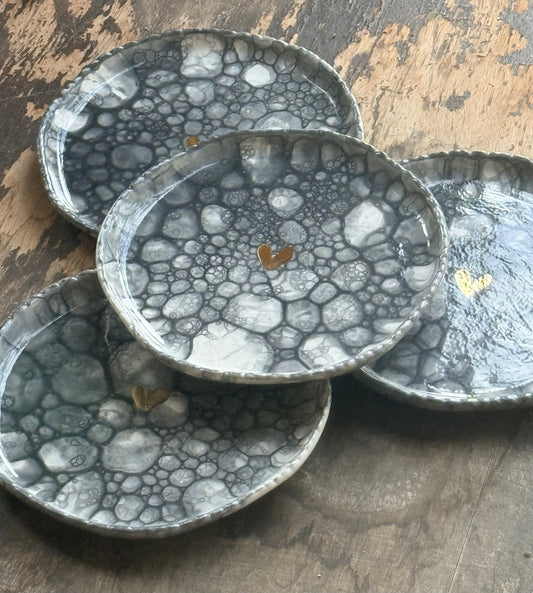 Black Bubble Glaze Appetizer Plates