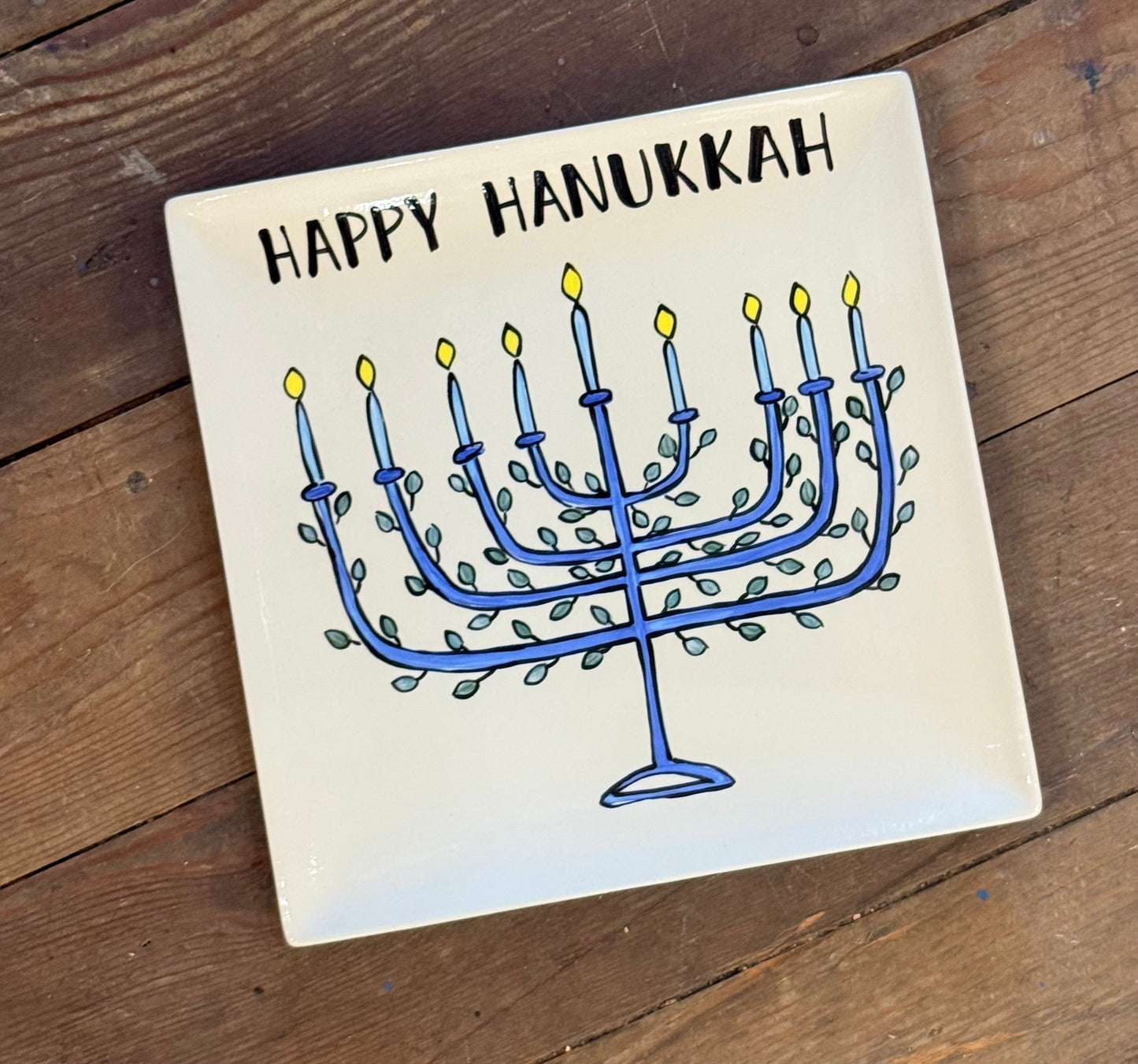 Square Hanukkah Menorah Platter