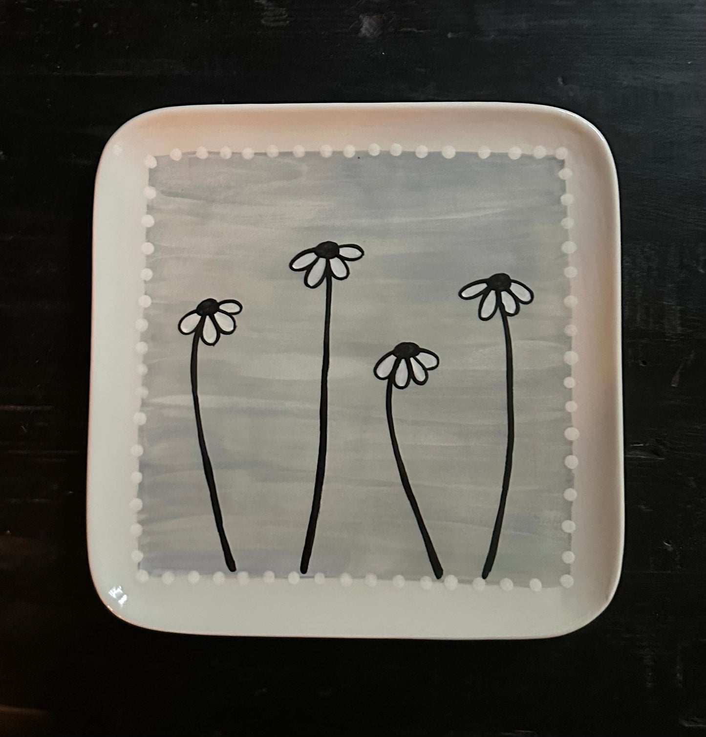Gray square Daisy Squircle Platter Medium