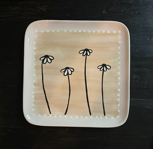 Tan square Daisy Squircle Platter Small