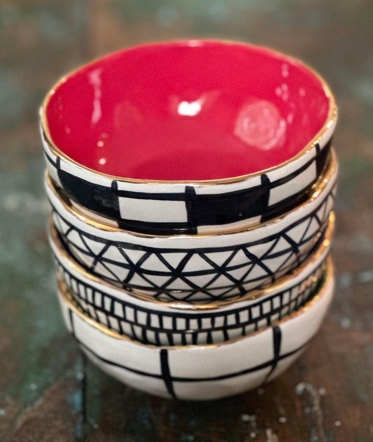 Red Colorful Bowl with gold rim