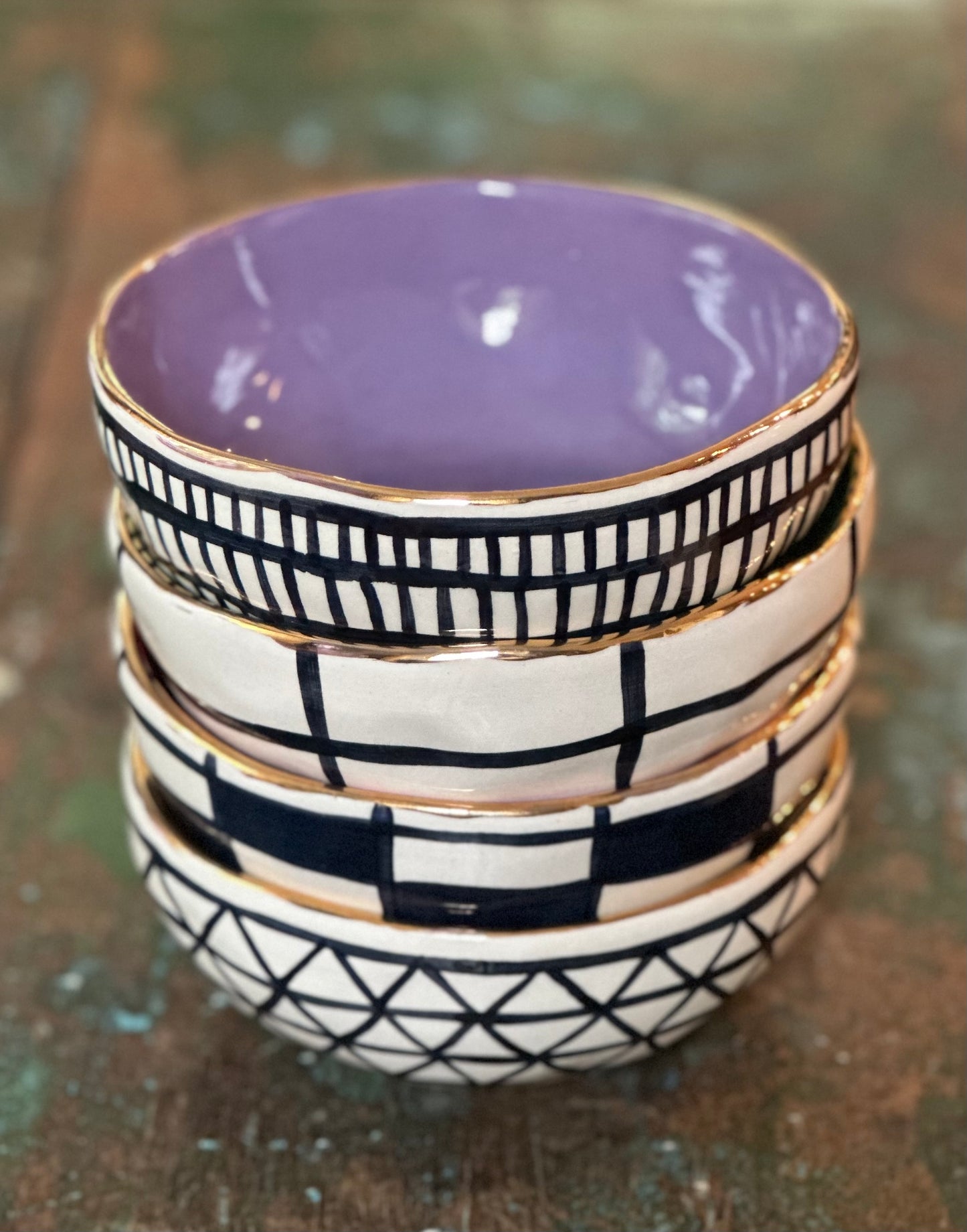 Purple Colorful bowl with gold rim