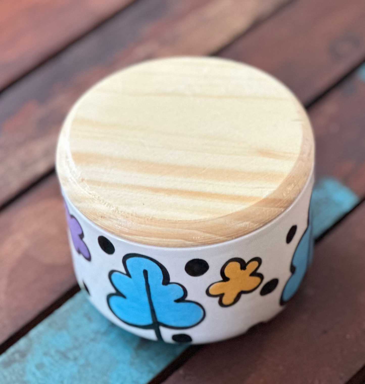 Medium Modern Canister-Turquoise Leaf