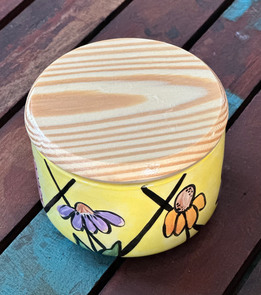 Medium Modern Canister-Whimsical Flowers/Yellow