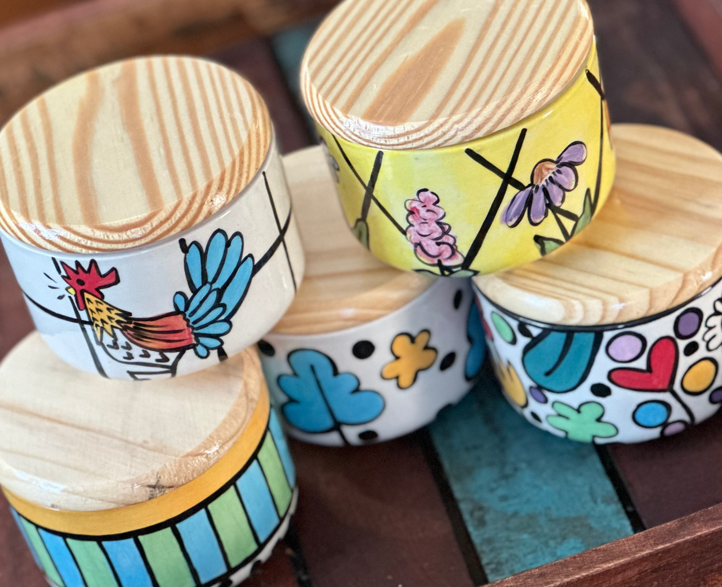 Medium Modern Canister-Whimsical Flowers/Yellow