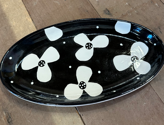 White Flowers Oval Platters