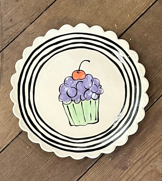 Purple Cupcake Scalloped Serving Plate