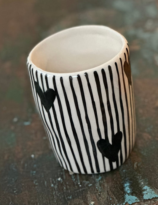 Black and white heart simply cottage planter/Vase