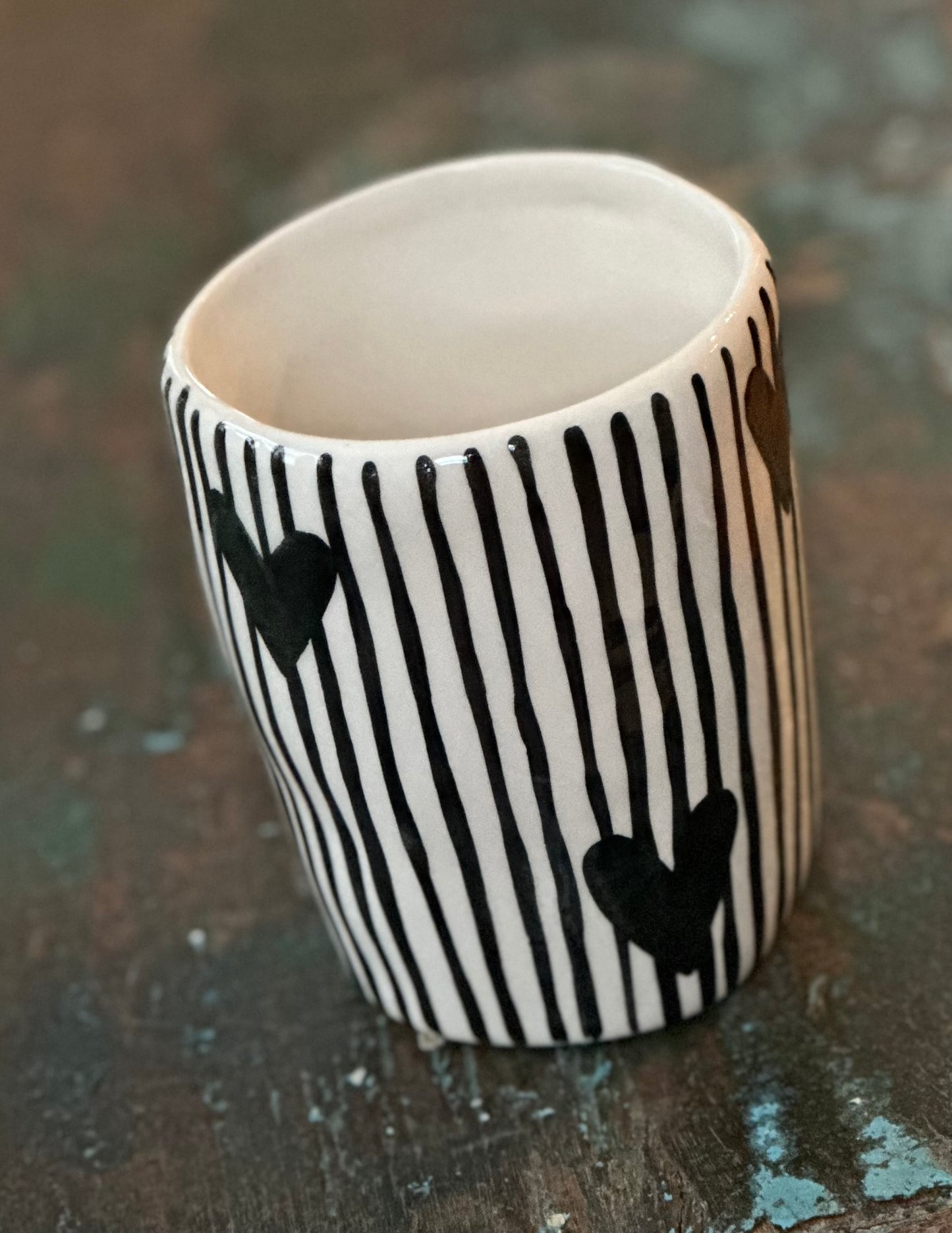Black and white Checked simply cottage planter/Vase