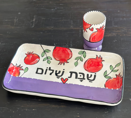 Pomegranate Shabbat Platter and Kiddush Cup