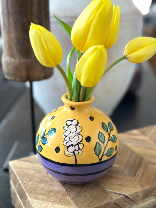 Yellow and Purple Round Bud Vase