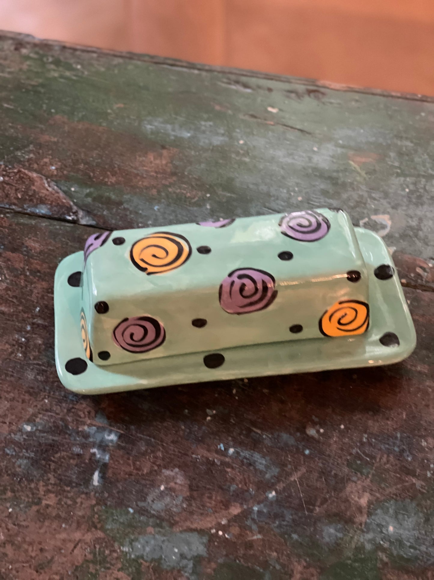 Green whimsical Butter Dish