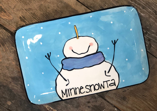 Small Rectangle Blue Snowman Plate