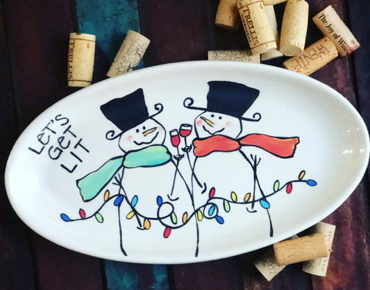 Lit Snowmen Platter